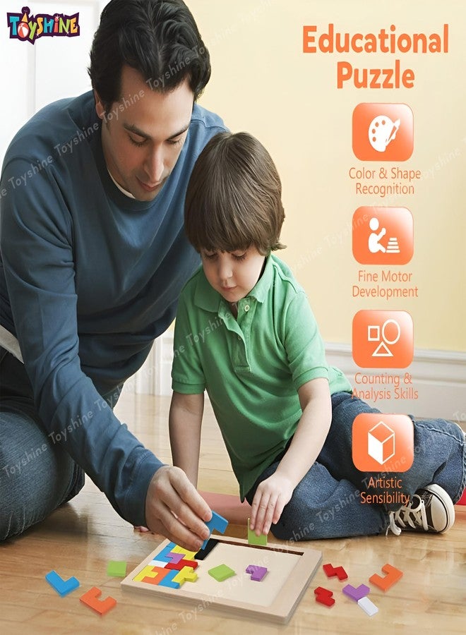 توي شاين لعبة توي شاين الخشبية لتنمية الذكاء، أحجية تانجرام ثلاثية الأبعاد ملونة، لعبة تعليمية للأطفال من عمر 3 سنوات فما فوق - Image 2